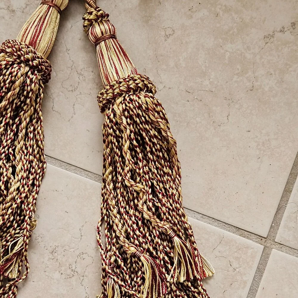 RARE LUXURY ITALIAN BURGUNDY RED GOLD CURTAIN TASSEL TIE BACK PULL SWAG FRINGE